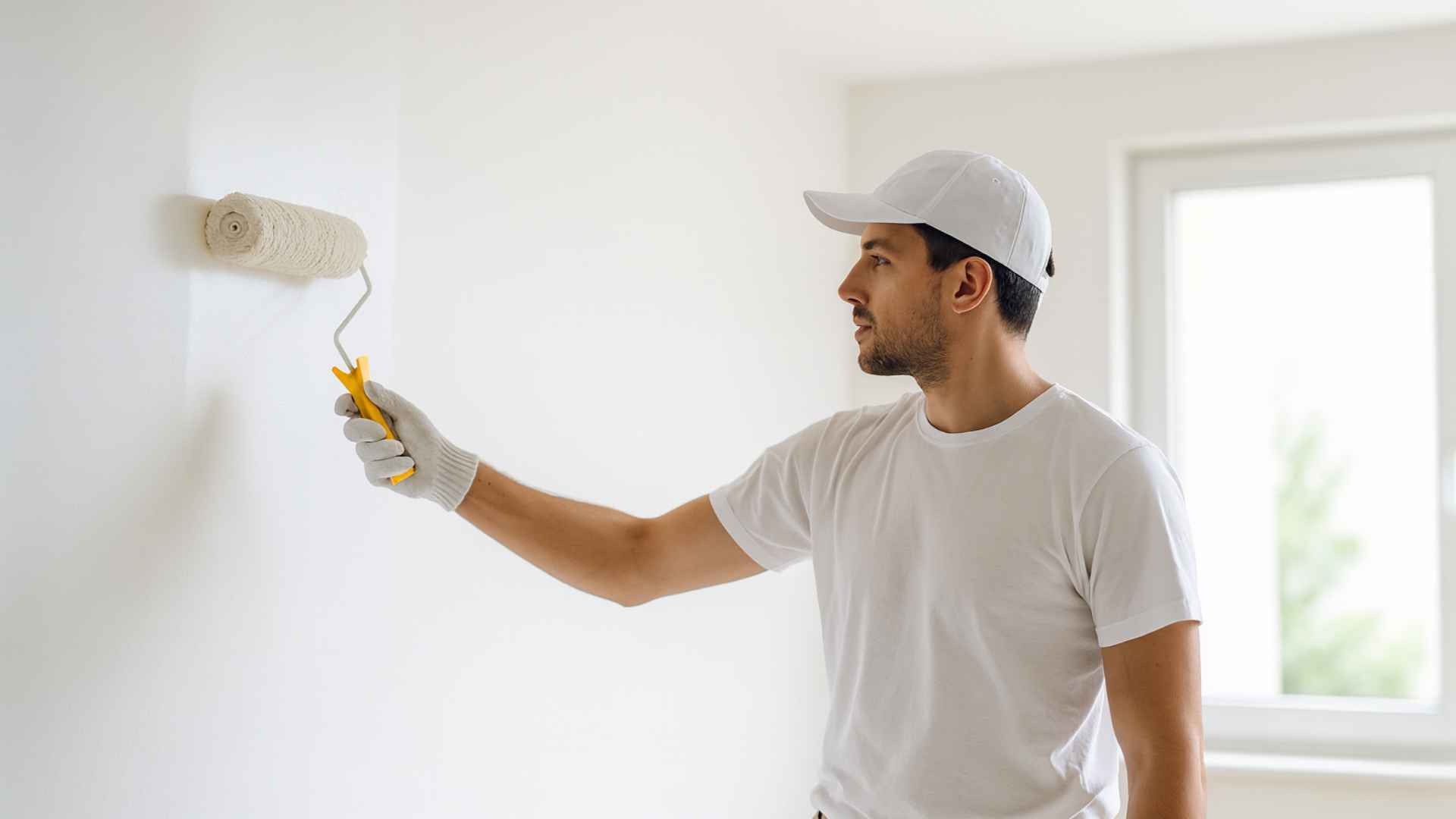 Pintor aplicando pintura de interior